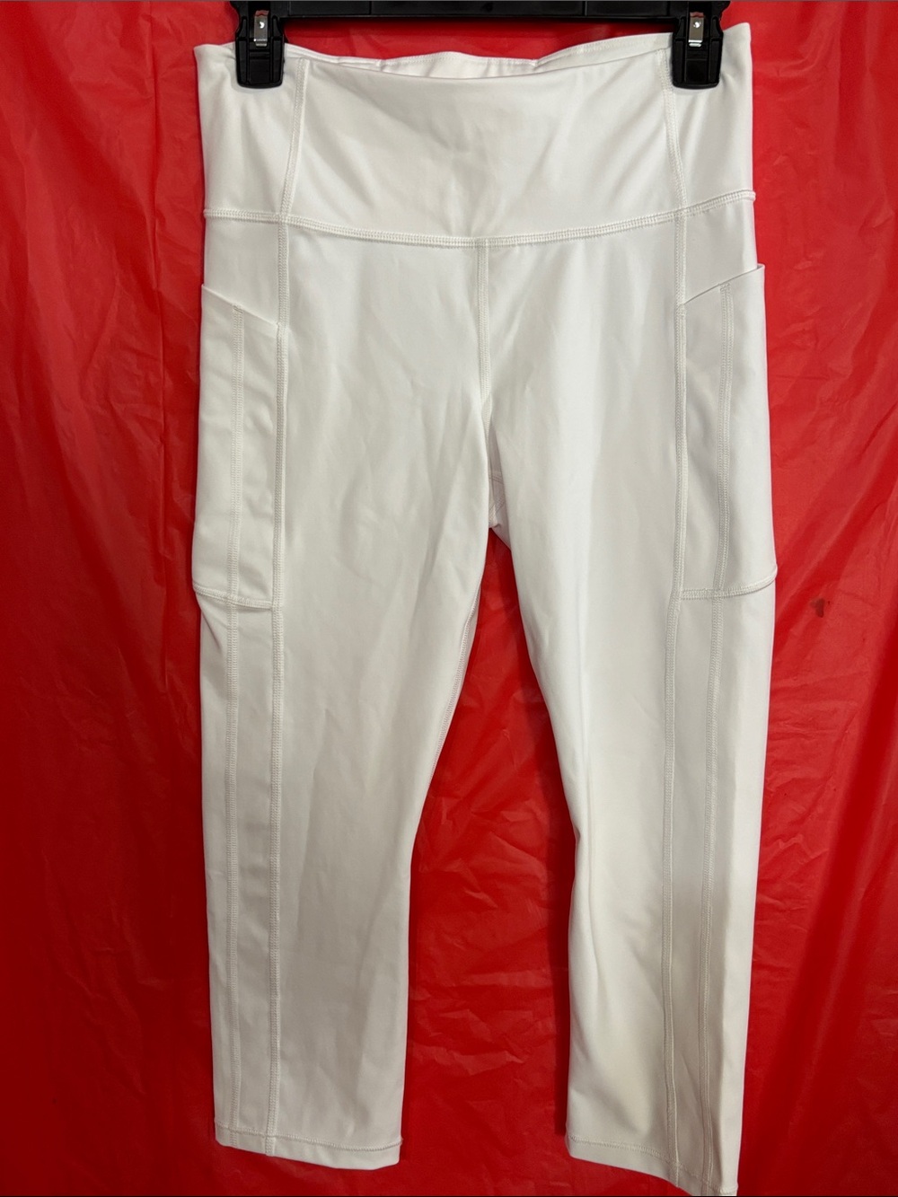 Athleta White High-Waist Capri Leggings with Side Pockets